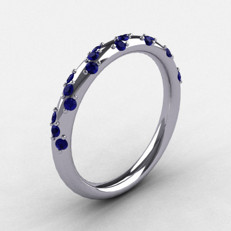 French Bridal 14K White Gold Blue Sapphire Wedding Band R185B-14KWGBS-1