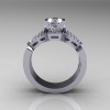 Classic 14K White Gold White Sapphire Diamond Solitaire Ring Double Flush Band Bridal Set R188S2-14KWGDWS-2