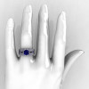 Classic 14K White Gold Blue Sapphire Diamond Solitaire Ring Double Flush Band Bridal Set R188S2-14KWGDBS-5
