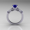 Classic 14K White Gold Blue Sapphire Diamond Solitaire Ring R188-14KWGDBS-2