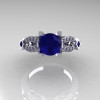 Classic 14K White Gold Blue Sapphire Diamond Solitaire Ring R188-14KWGDBS-4