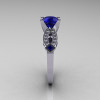 Classic 14K White Gold Blue Sapphire Diamond Solitaire Ring R188-14KWGDBS-3