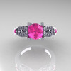 Classic 18K White Gold Pink Sapphire Diamond Solitaire Ring R188-18KWGDPS-4