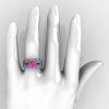 Classic 18K White Gold Pink Sapphire Diamond Solitaire Ring Double Flush Band Bridal Set R188S2-18KWGDPS-5