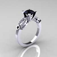 Classic 14K White Gold Black and White Diamond Solitaire Ring R188-14KWGDBD-1