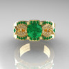 Classic 14K Yellow Gold Emerald Diamond Solitaire Ring Double Flush Band Bridal Set R188S2-14KYGDEM-4