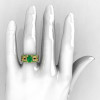 Classic 14K Yellow Gold Emerald Diamond Solitaire Ring Double Flush Band Bridal Set R188S2-14KYGDEM-5