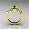 Classic 14K Yellow Gold Emerald Diamond Solitaire Ring Single Flush Band Bridal Set R188S-14KYGDEM-2