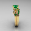 Classic 14K Yellow Gold Emerald Diamond Solitaire Ring Single Flush Band Bridal Set R188S-14KYGDEM-3