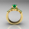 Classic 14K Yellow Gold Emerald Diamond Solitaire Ring Double Flush Band Bridal Set R188S2-14KYGDEM-2