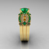 Classic 14K Yellow Gold Emerald Diamond Solitaire Ring Double Flush Band Bridal Set R188S2-14KYGDEM-3