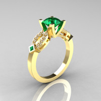 Classic 14K Yellow Gold Emerald Diamond Solitaire Ring R188-14KYGDEM-1