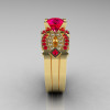 Classic 14K Yellow Gold Ruby Diamond Solitaire Ring Double Flush Band Bridal Set R188S2-14KYGDRR-3