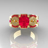Classic 14K Yellow Gold Ruby Diamond Solitaire Ring Double Flush Band Bridal Set R188S2-14KYGDRR-4