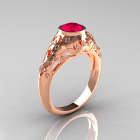 Classic 14K Rose Gold 0.65 Carat Ruby Diamond Engagement Wedding Ring R302-14KRGDR-1