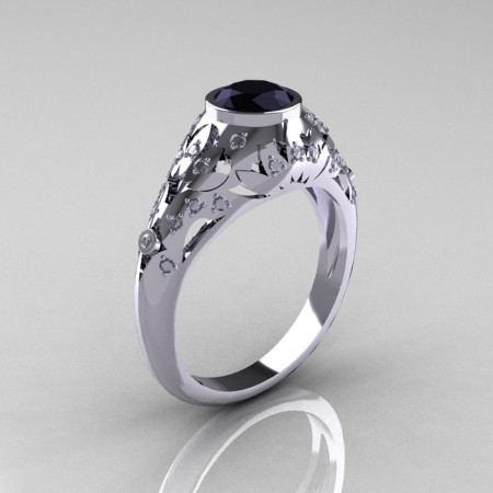 Classic 14K White Gold 0.65 Carat Black and White Diamond Engagement Wedding Ring R302-14KWGDBD-1