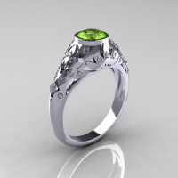 Classic 14K White Gold 0.65 Carat Peridot Diamond Engagement Wedding Ring R302-14KWGDP-1