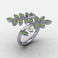 14K White Gold Peridot Leaf and Vine Wedding Ring Engagement Ring NN112-14KWGP-1