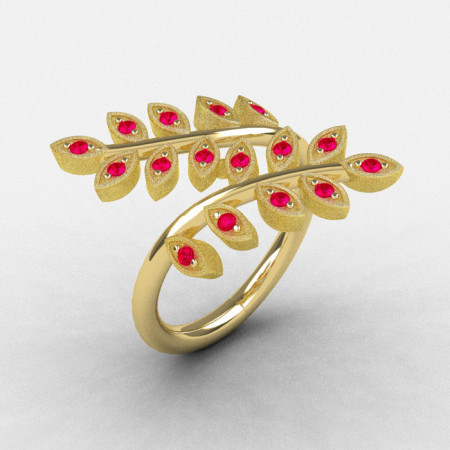 Natures Nouveau 14K Yellow Gold Rubies Leaf and Vine Wedding Ring NN112S-14KYGR-1