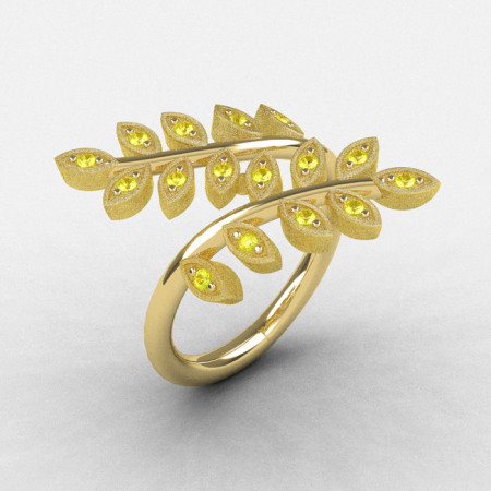 Natures Nouveau 18K Yellow Gold Yellow Sapphire Leaf and Vine Wedding Ring NN112S-18KYGYS-1