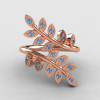 14K Rose Gold Aquamarine Leaf and Vine Wedding Ring Engagement Ring NN112-14KRGAQ-4