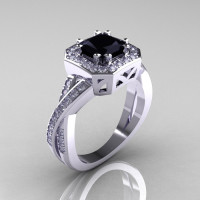 Classic 14K White Gold 1.23 CT Princess Black and White Diamond Engagement Ring R189P-14KWGDBD-1