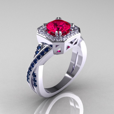 American Classic 14K White Gold 1.0 CT Round Ruby Blue Sapphire Diamond Engagement Ring R189-14KWGDBSR-1