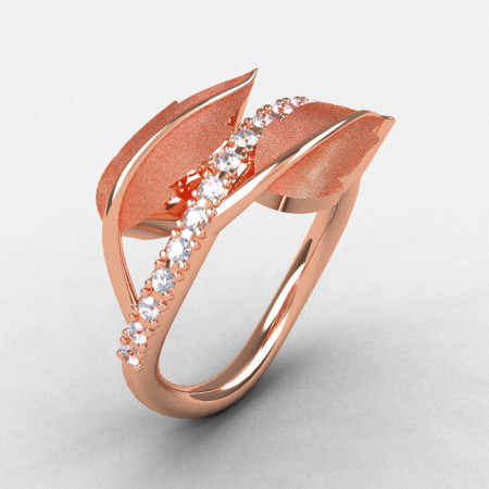 Natures Nouveau 14K Rose Gold White Sapphire Leaf and Vine Wedding Ring Engagement Ring NN113S-14KRGWS-1