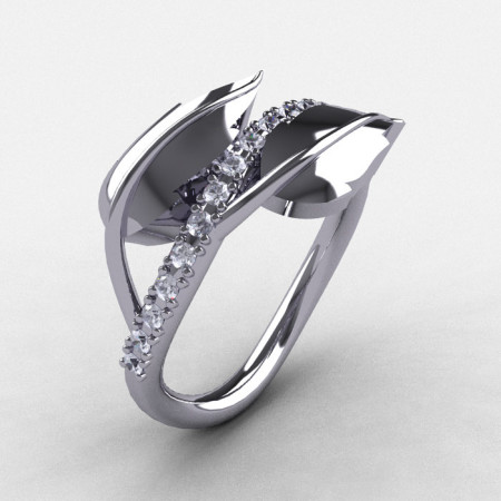 10K White Gold Cubic Zirconia Leaf and Vine Wedding Ring Engagement Ring NN113-10KWGCZ-1