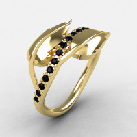10K Yellow Gold Black Diamond Leaf and Vine Wedding Ring Engagement Ring NN113-10KYGBD-1