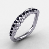14K White Gold Black Diamond Pearl and Vine Wedding Band Engagement Ring NN115-14KWGBD-1