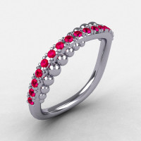 14K White Gold Rubies Pearl and Vine Wedding Band Engagement Ring NN115-14KWGR-1