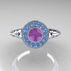 Modern Antique 950 Platinum Lilac Amethyst Aquamarine Exclusive Wedding Ring Engagement Ring R191-PLATAQLA-4