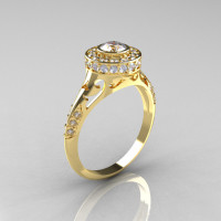 Modern Antique 18K Yellow Gold White Sapphire Diamond Wedding Ring Engagement Ring R191-18KYGDWS-1