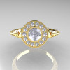 Modern Antique 18K Yellow Gold White Sapphire Diamond Wedding Ring Engagement Ring R191-18KYGDWS-4