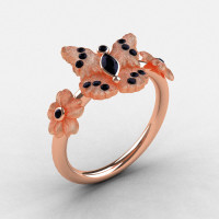 Natures Nouveau 18K Rose Gold Black Diamond Butterfly Wedding Ring Engagement Ring NN116S-18KRGBDD-1