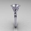 Modern Antique 14K White Gold 3.0 Carat White Sapphire Solitaire Engagement Ring AR135-14KWGWS-3