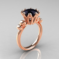 Modern Antique 18K Rose Gold 3.0 Carat Black Diamond Solitaire Engagement Ring AR135-18KRGBD-1