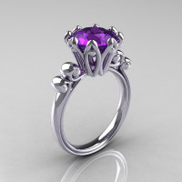 Modern Antique 14K White Gold 3.0 Carat Amethyst Solitaire Engagement Ring AR135-14KWGAM-1