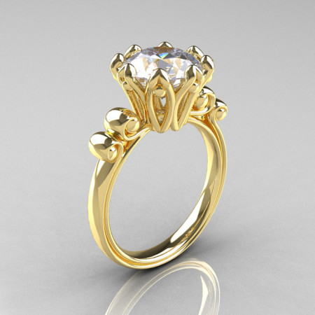 Modern Antique 14K Yellow Gold 3.0 Carat White Sapphire Solitaire Engagement Ring AR135-14KYGWS-1