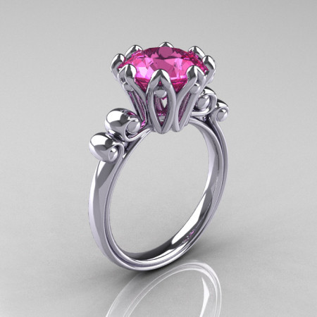 Modern Antique 10K White Gold 3.0 Carat Pink Sapphire Solitaire Engagement Ring AR135-10KWGPS-1