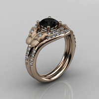 14KT Rose Gold Diamond Leaf and Vine Black Diamond Wedding RingEngagement Ring NN117SS-14KRGDBD Nature Inspired Jewelry-1