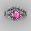 Nature Inspired 18K White Gold 1.0 CT Pink Sapphire Diamond Butterfly and Vine Engagement Ring Wedding Band Set NN117SS-18KWGDPS-2