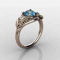 Nature Inspired 18K Rose Gold 1.0 CT Blue Topaz Diamond Grape Vine and Leaf Engagement Ring NN118S-14KRGDBT-1