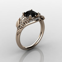 Nature Inspired 18K Rose Gold 1.0 CT Black Diamond Grape Vine and Leaf Engagement Ring NN118S-14KRGDBD-1