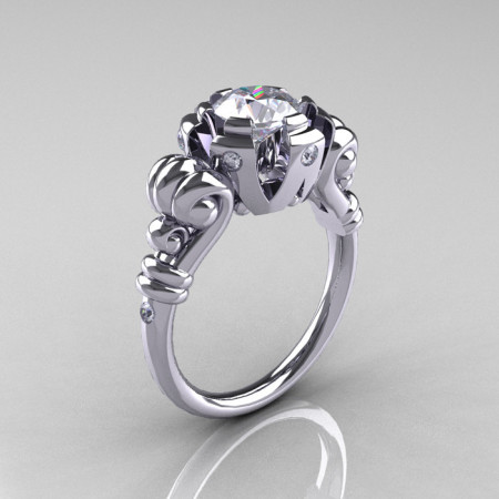 Modern Vintage 14K White Gold 1.0 Carat White Sapphire Diamond Ring RR130-14KWGDWS-1