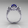 Modern Vintage 14K White Gold 1.0 Carat Blue Sapphire Diamond Ring RR130-14KWGDBS-2