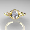 Classic 14K Yellow Gold Oval White Sapphire Diamond Wedding Ring Engagement Ring R194-14KYGDNWS-4