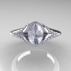 Classic 14K White Gold Oval White Sapphire Diamond Wedding Ring Engagement Ring R194-14KWGDNWS-4
