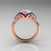 Classic 14K Rose Gold Oval White and Blue Sapphire Wedding Ring Engagement Ring R194-14KRGBSNWS-2